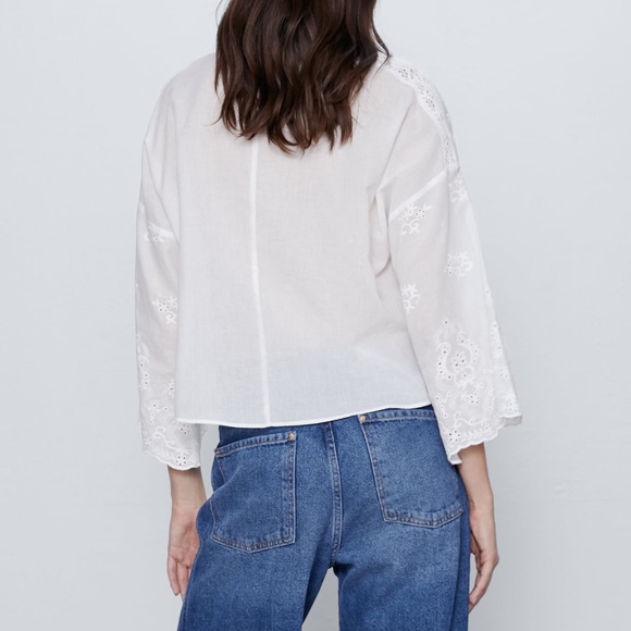 Zara Tops Nwt Zara White Cotton Embroidered Blouse Poshmark